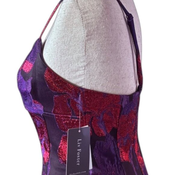 Liv Foster Designer Floral Jacquard Fit & Flare Corset Mini Dress Purple SIZE 10 - Picture 10 of 15